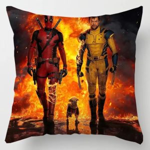Deadpool, Wolverine & Dog Walk the Fire Cushion Cover