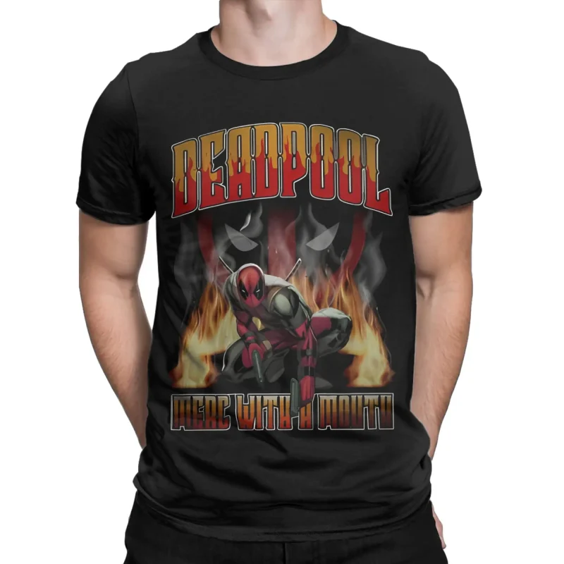 Deadpool "Merc with a Mouth" Action Flames T-Shirt - Image 2