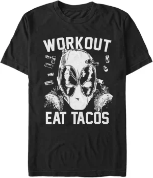 Deadpool Workout Eat Tacos T-Shirt – Funny Gym & Marvel Fan Tee