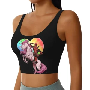 Deadpool Riding Unicorn Crop Top - Magical Merc Adventure